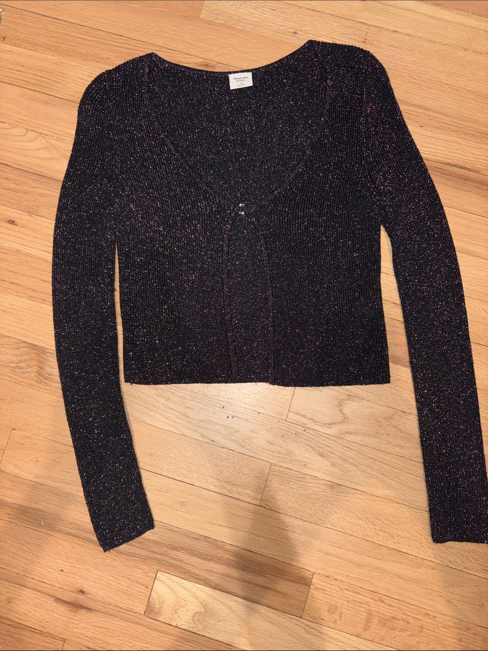 Abercrombie & Fitch Black V-Neck Cropped Sparkle Cardigan